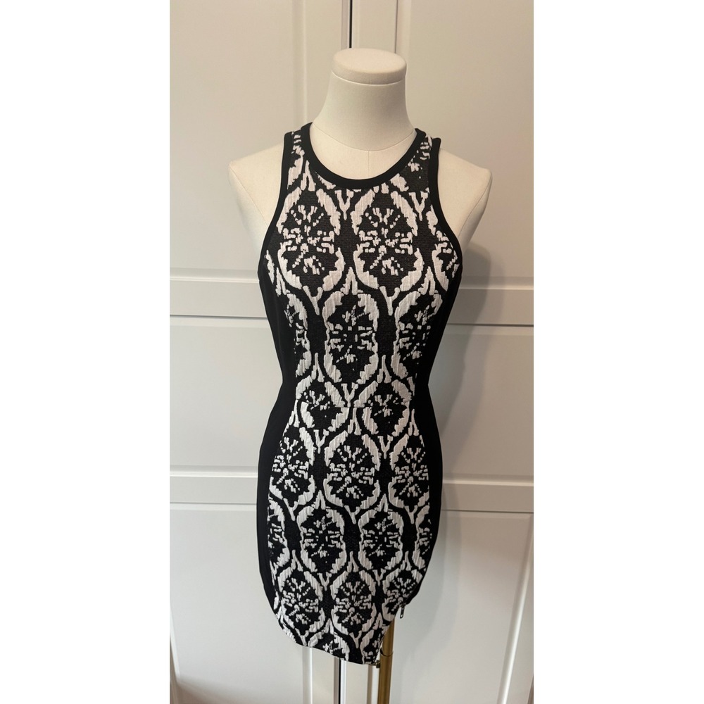Lovers + Friends Black White Damask Jacquard Bodycon Mini Dress Sleeveless Small - Picture 2 of 6